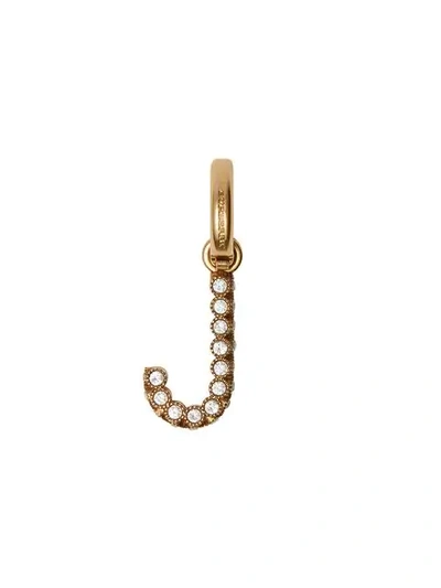 Shop Burberry Crystal ‘j' Alphabet Charm In Gold