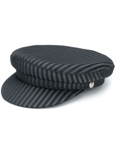 Shop Manokhi Striped Print Hat In Grey Black