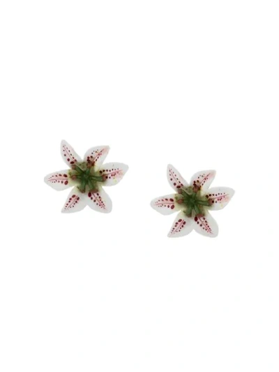 Shop Dolce & Gabbana Lily Embellishment Clip-on Earrings In White