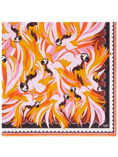 Shop Fendi Parrot Print Scarf In Orange