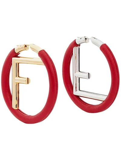 Shop Fendi Logo Hoop Earrings In Red