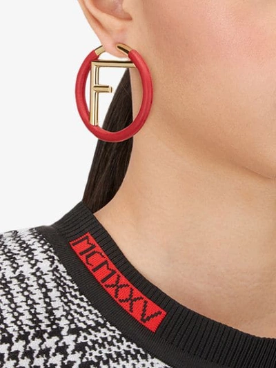Shop Fendi Logo Hoop Earrings In Red