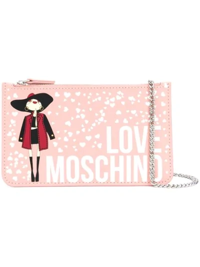 Shop Love Moschino Printed Chain Wallet In Pink