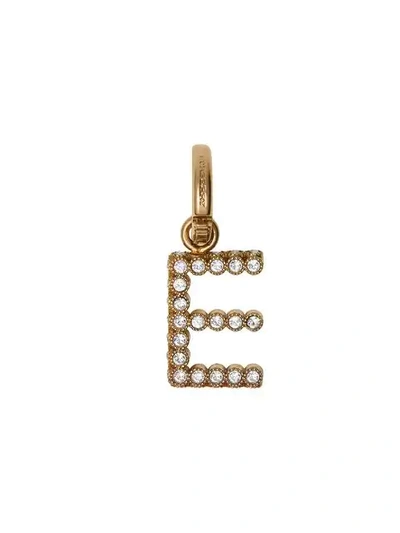 Shop Burberry Crystal ‘e' Alphabet Charm In Gold