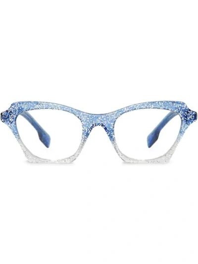 Shop Burberry Glitter Detail Butterfly Optical Frames In Blue