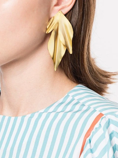 Shop Mercedes Salazar Textured Leaf Earrings In Gold