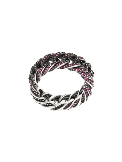 Shop Ugo Cacciatori Embellished Chain Ring In Metallic