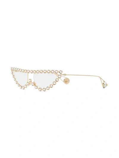 GUCCI EYEWEAR EMBELLISHED CAT EYE GLASSES - 金色