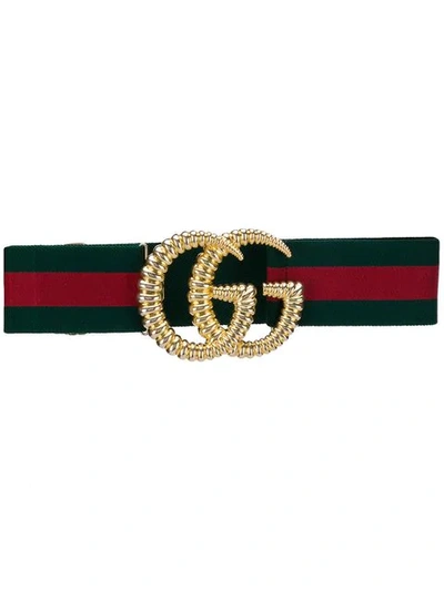Shop Gucci Web Trim Logo Belt In Green
