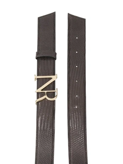 Shop Nina Ricci Embossed Monogram Buckle Belt In Grey