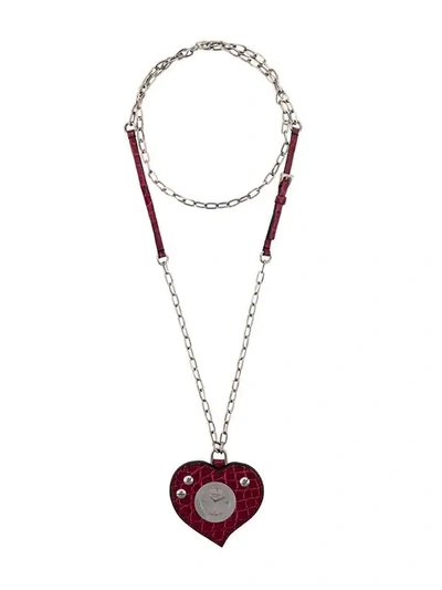Shop Prada Heart Charm Necklace In Silver