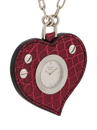 Shop Prada Heart Charm Necklace In Silver