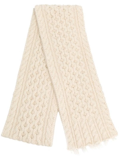 Shop Alanui Cable-knit Fringed Scarf In White