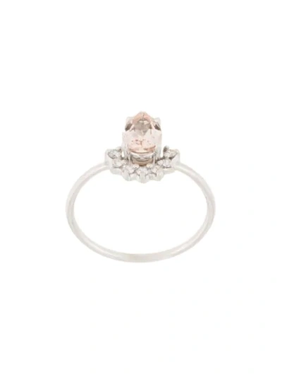 Shop Natalie Marie 14kt White Gold Morganite And Diamond Ring In Pink