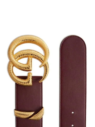 Shop Gucci Leather Belt With Double G Buckle In Red
