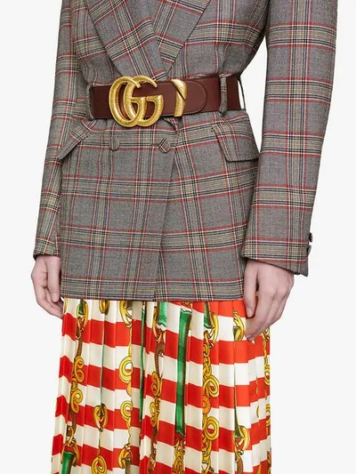 Shop Gucci Leather Belt With Double G Buckle In Red