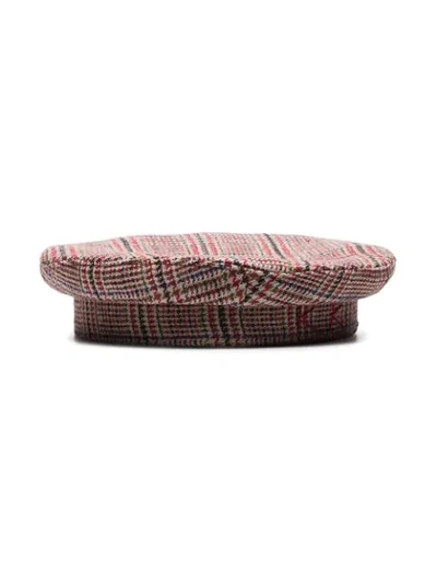 Shop Ruslan Baginskiy Red Logo-embroidered Checked-wool Beret - Multicoloured