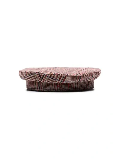 Shop Ruslan Baginskiy Red Logo-embroidered Checked-wool Beret - Multicoloured