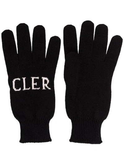 Shop Moncler Intarsia Knit Logo Gloves In 999 Black