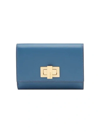 Shop Fendi Peekaboo Selleria Wallet In Blue