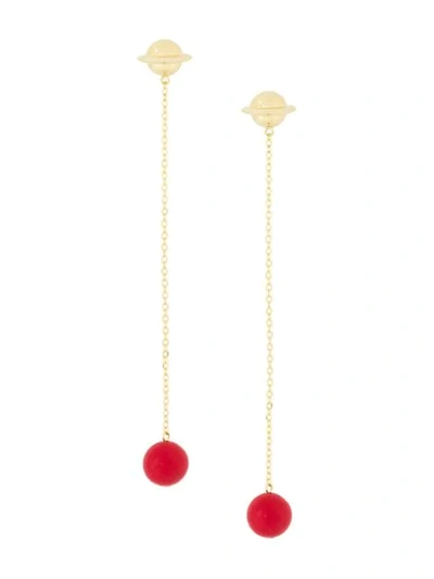 Shop Eshvi Astro Drop Coral Chain Earrings In Metallic