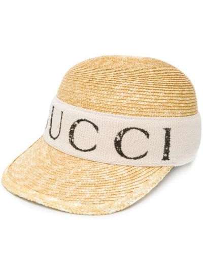 Shop Gucci Logo Woven Baseball Cap In Neutrals