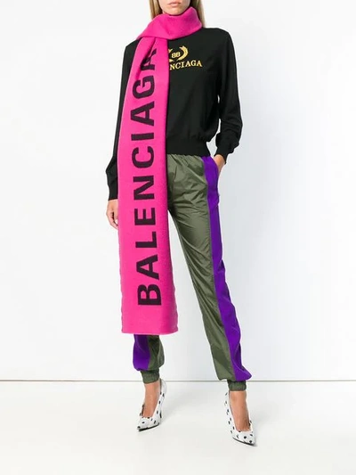 Shop Balenciaga Long Logo Scarf In Pink