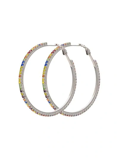 Shop Miu Miu Metallic Rainbow Crystal Hoop Earrings In F0055 Multicolor