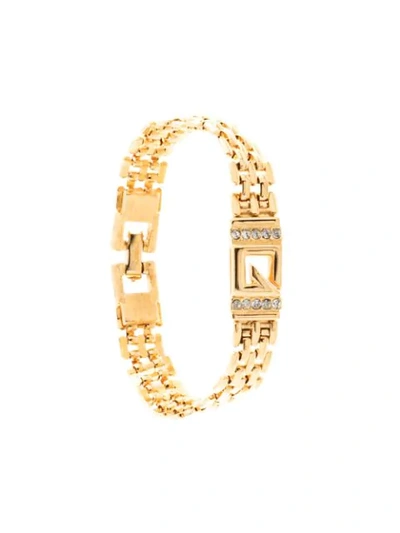 Pre-owned Givenchy Cut-out Logo Rhinestone Bracelet - Gold
