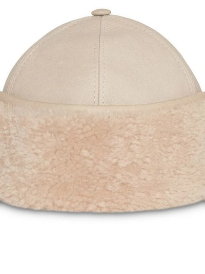 Shop Burberry Leather And Shearling Cap In Neutrals