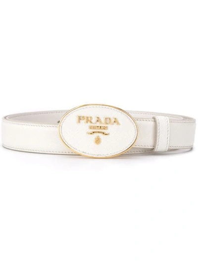 Shop Prada Logo Plaque Belt In White