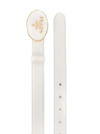 Shop Prada Logo Plaque Belt In White