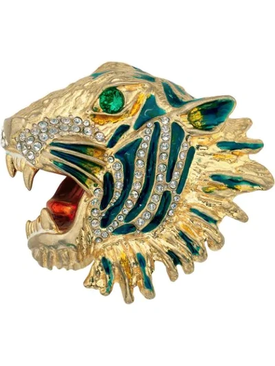 Shop Gucci Metal Tiger Head Brooch In 8488