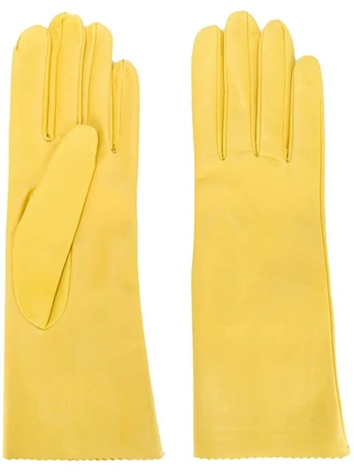 Shop Manokhi Leather Mid-length Gloves In Yellow