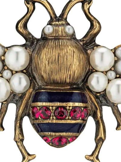 Shop Gucci Bee Ring With Crystals And Pearls In Gold