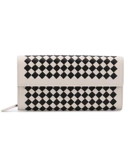 Shop Bottega Veneta Intrecciato Chequer Continental Wallet In Neutrals