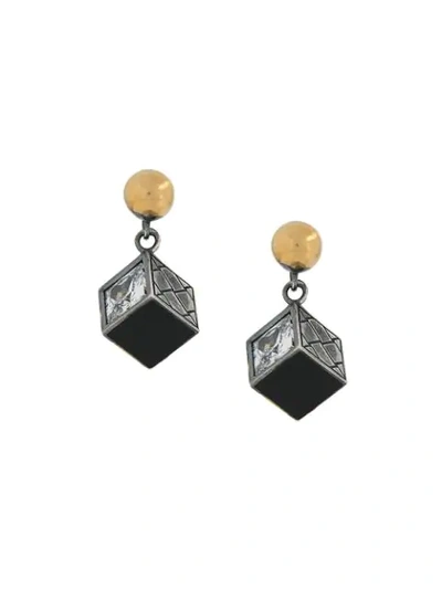 Shop Bottega Veneta Small Cube Motif Earrings In Metallic