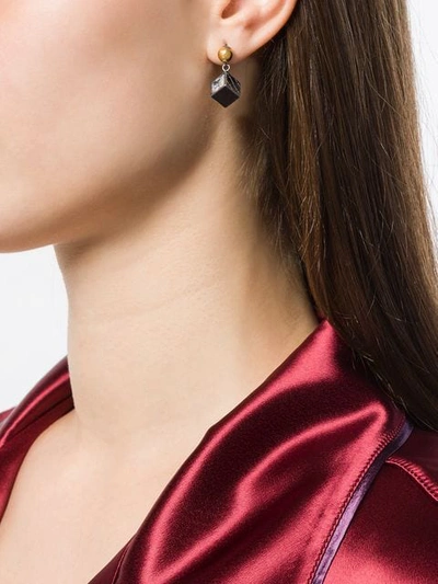 Shop Bottega Veneta Small Cube Motif Earrings In Metallic