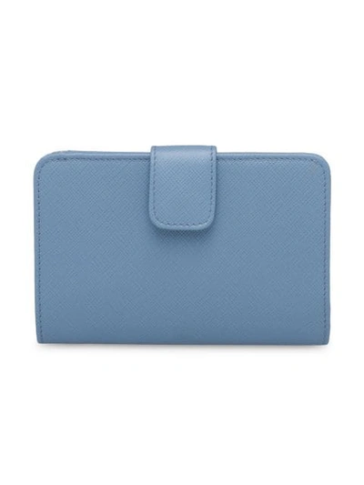 Shop Prada Logo-plaque Snap Wallet In Blue