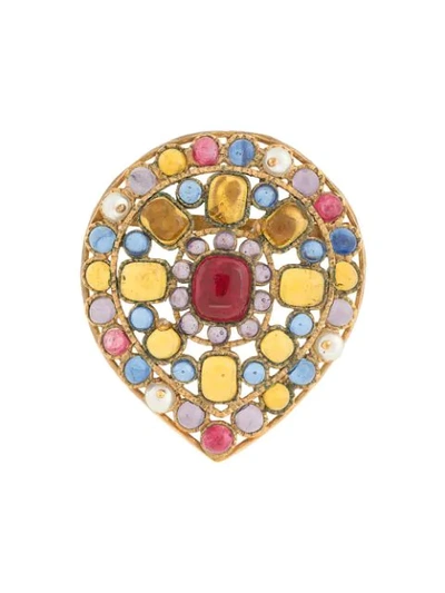 Pre-owned Chanel 1994  Stone Brooch In Gold