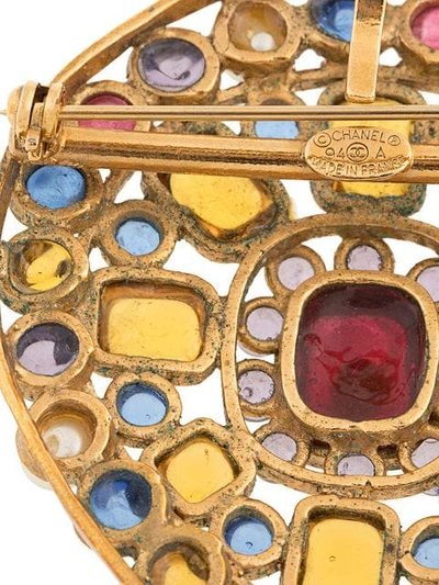 Pre-owned Chanel 1994  Stone Brooch In Gold