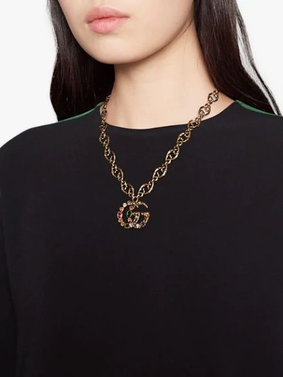 Shop Gucci Crystal Double G Necklace In Metallic