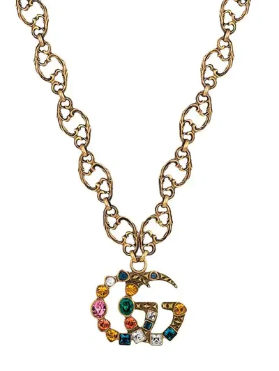 Shop Gucci Crystal Double G Necklace In Metallic