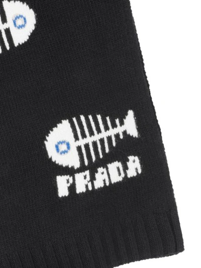 Shop Prada Fishbone Pattern Scarf In Black