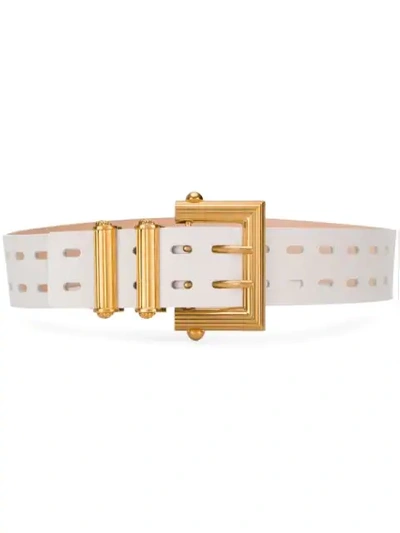 Shop Versace Tribute Square Buckle Belt In White