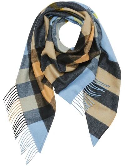 Shop Burberry The  Bandana In Check Cashmere In Blue