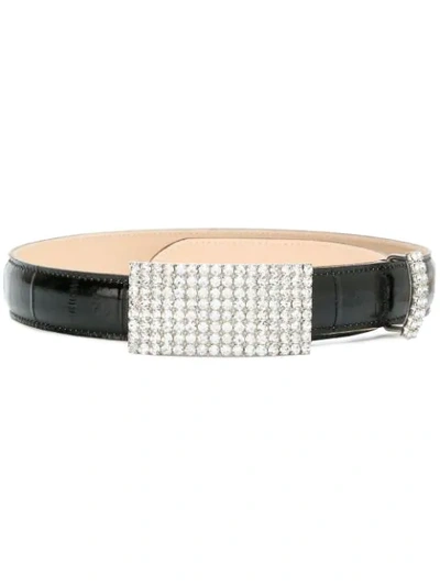 Shop Alessandra Rich Crystal Buckle Belt In Black