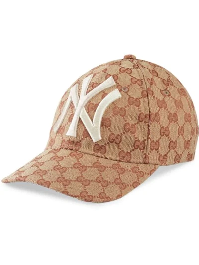 Shop Gucci Baseball Hat With Ny Yankees™ Patch In Brown