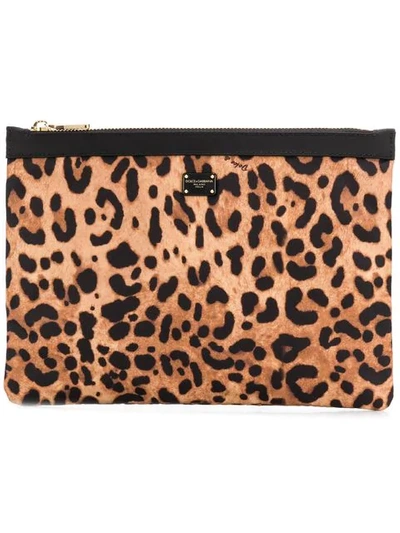 Shop Dolce & Gabbana Leopard Print Make Up Bag In Neutrals