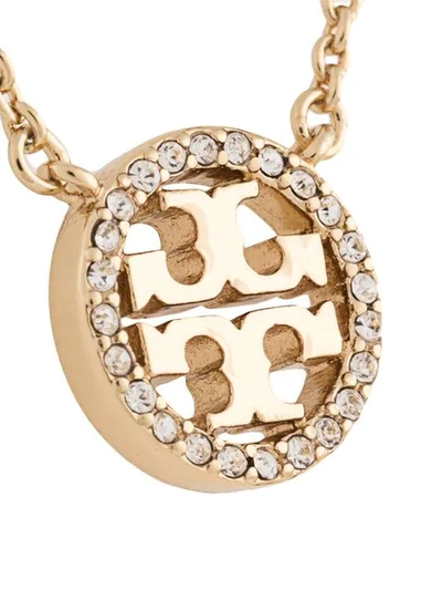 Shop Tory Burch Crystal Logo Necklace In Gold